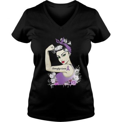 Strong girl fibromyalgia warrior unbreakable ladies v-neck