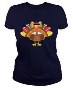 Thanksgiving TshirtTurkey Pilgrim and Football Ladies Tee