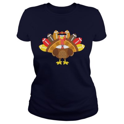 Thanksgiving TshirtTurkey Pilgrim and Football Ladies Tee