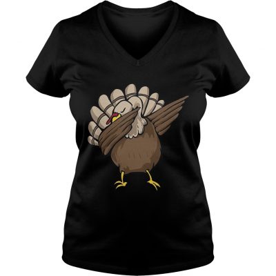 The Dabbing Turkey Thanksgiving ladies v-neck