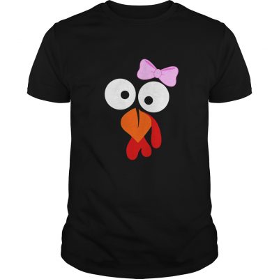 Turkey Face Girl Pink Bow T ShirtFunny Thanksgiving Tee classic guys