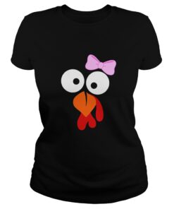 Turkey Face Girl Pink Bow T ShirtFunny Thanksgiving Tee classic ladies