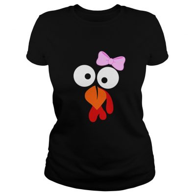 Turkey Face Girl Pink Bow T ShirtFunny Thanksgiving Tee classic ladies