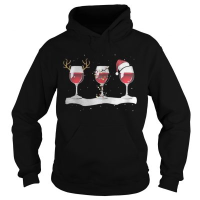 Wine glass Christmas of reindeer lights and Santa hat Hoodie