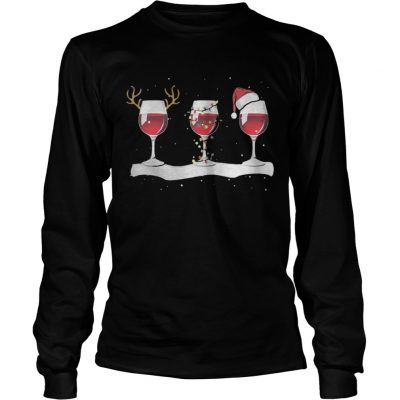 Wine glass Christmas of reindeer lights and Santa hat Longsleeve Tee