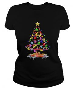 Autism Awareness Christmas Tree Shirt Ladies Tee