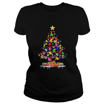 Autism Awareness Christmas Tree Shirt Ladies Tee