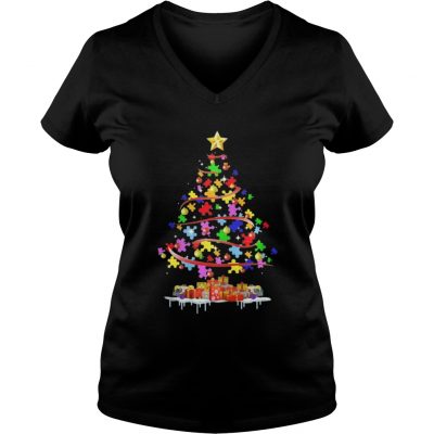 Autism Awareness Christmas Tree Shirt VNeck