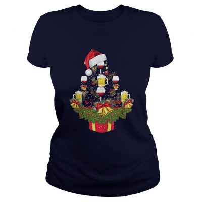 Beer and wine Christmas tree Ladies Tee