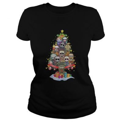 Chibi horror movie characters christmas tree Ladies Tee