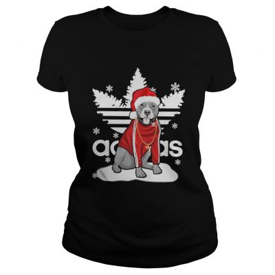 Christmas Pit Bull Santa Adidas Ladies Tee