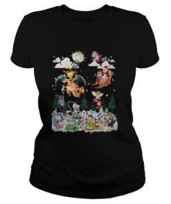 Christmas Santa Charizard and Pikachu Sleigh Pokemon Ladies Tee