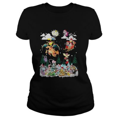 Christmas Santa Charizard and Pikachu Sleigh Pokemon Ladies Tee