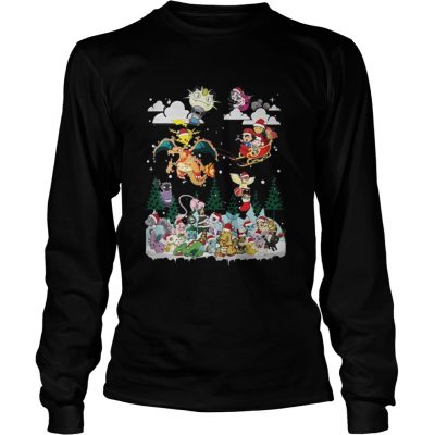 Christmas Santa Charizard and Pikachu Sleigh Pokemon Longsleeve Tee