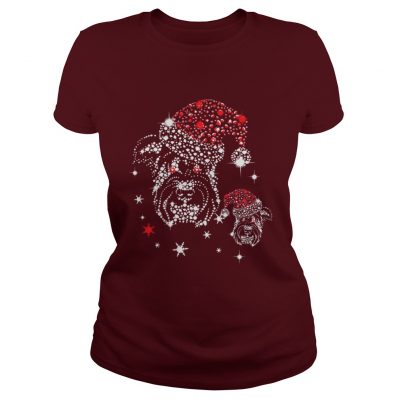 Christmas Schnauzer Dog Santa Hat Diamond Ladies Tee