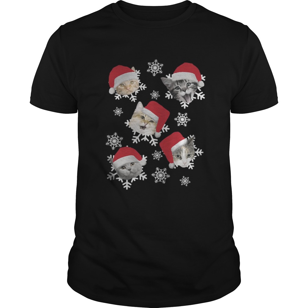 Christmas Snow cat emotion Santa hat shirt