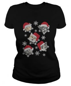 Christmas Snow cat emotion Santa hat Ladies Tee