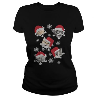 Christmas Snow cat emotion Santa hat Ladies Tee