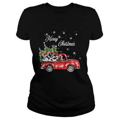 Cow drives truck merry Christmas Ladies Tee