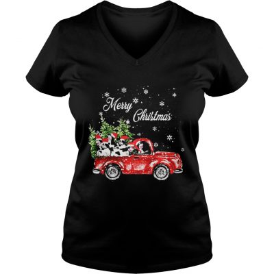 Cow drives truck merry Christmas VNeck