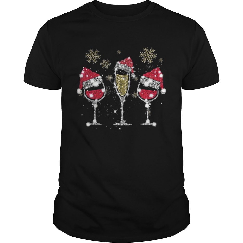 Drink wine diamond Santa hat Merry Christ shirt