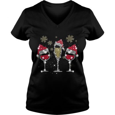 Drink wine diamond Santa hat Merry Christ VNeck