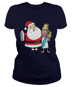 Eggnog Santa And Jesus Christmas Ladies Tee