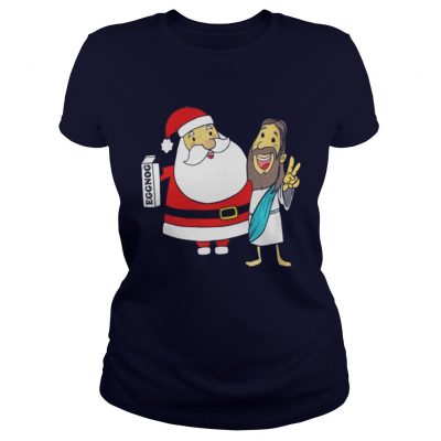 Eggnog Santa And Jesus Christmas Ladies Tee