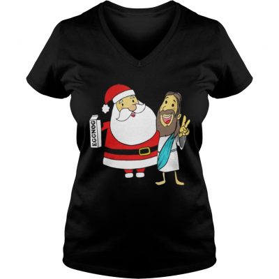 Eggnog Santa And Jesus Christmas VNeck