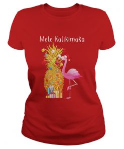 Flamingo peneapple Christmas tree Mele Kalikimaka Ladies Tee