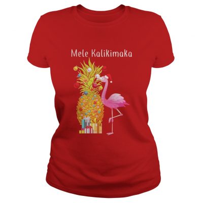 Flamingo peneapple Christmas tree Mele Kalikimaka Ladies Tee