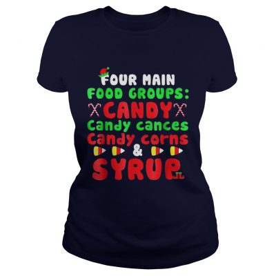 Four Main Food Groups Elf Buddy Christmas Pajama Ladies Tee