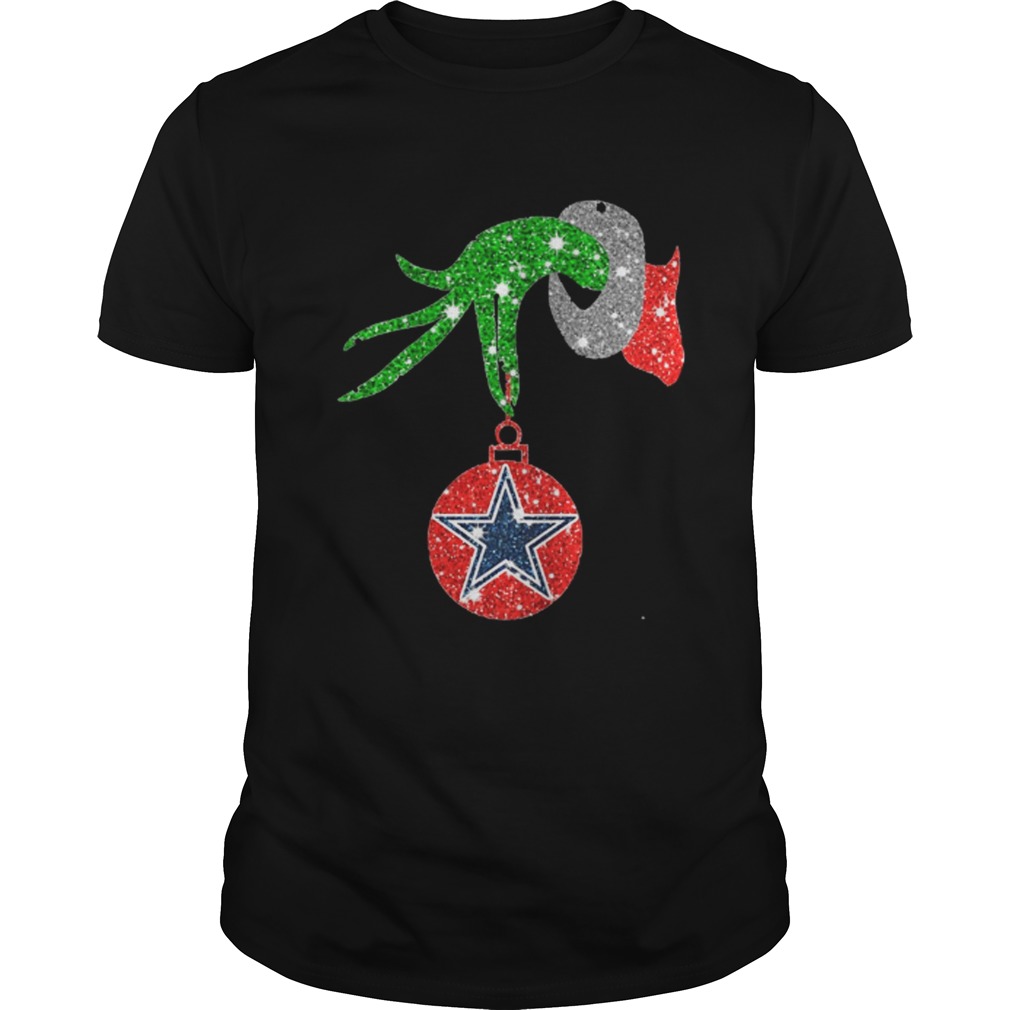 Grinch Hand Ornament Dallas Cowboys Glitter Christmas shirt