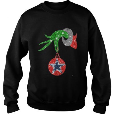 Grinch Hand Ornament Dallas Cowboys Glitter Christmas Sweatshirt