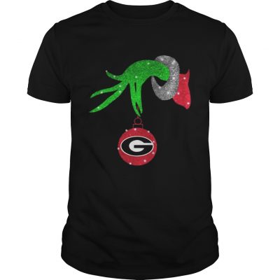 Grinch hand holding Georgia Bulldogs Glitter Christmas shirt Guys