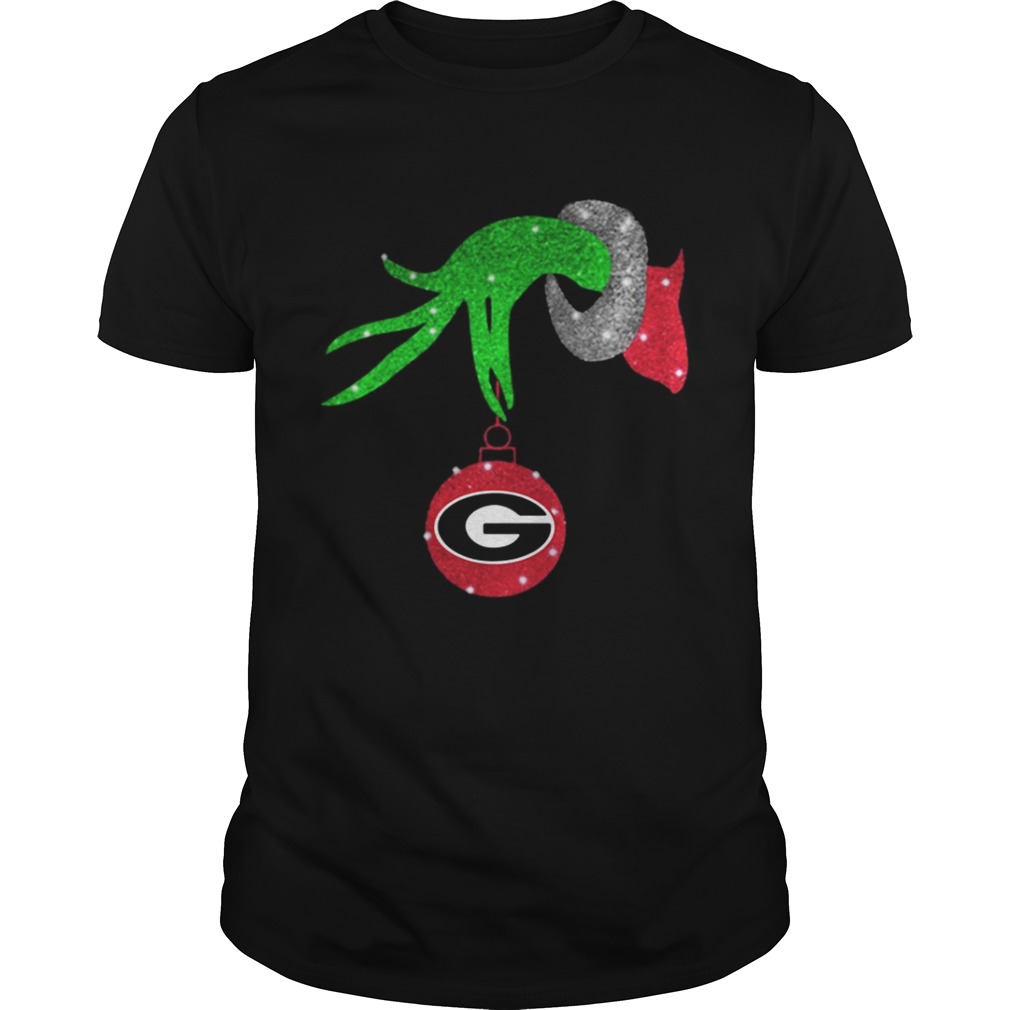 Grinch hand holding Georgia Bulldogs Glitter Christmas shirt