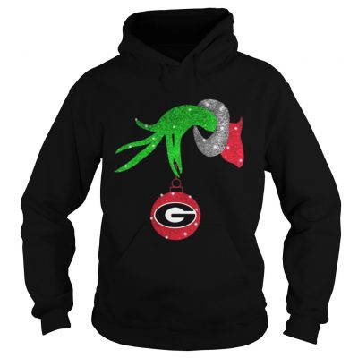 Grinch hand holding Georgia Bulldogs Glitter Christmas shirt Hoodie