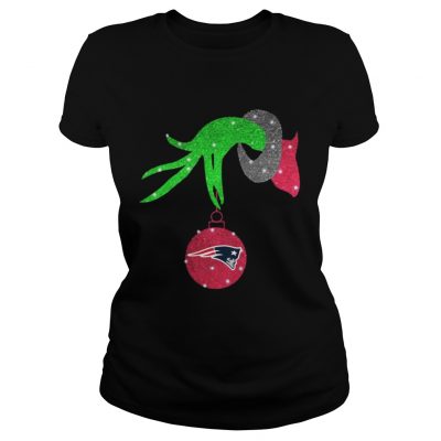 Grinch hand holding New England Patriots Christmas shirt Ladies Tee