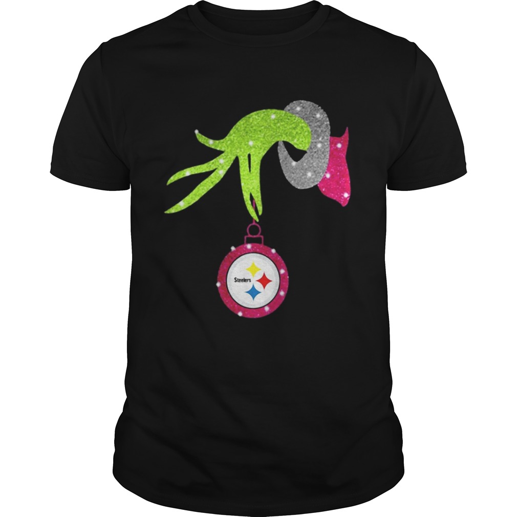 Grinch hand holding Pittsburgh Steelers ornament shirt