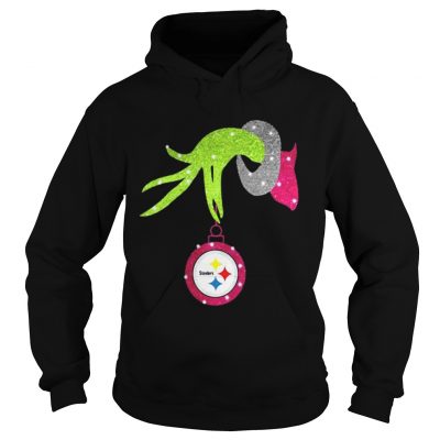 Grinch hand holding Pittsburgh Steelers ornament Hoodie