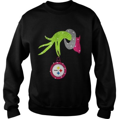 Grinch hand holding Pittsburgh Steelers ornament Sweatshirt