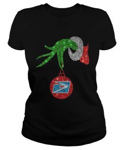 Grinch hand holding US postal service ornament Ladies Tee