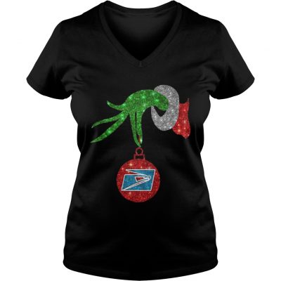 Grinch hand holding US postal service ornament VNeck