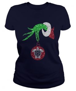 Grinch hand holding turtle ornament Ladies Tee