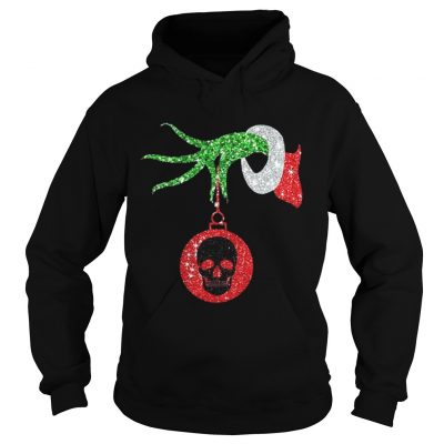 Grinch hand holds skull ornament Christmas Hoodie