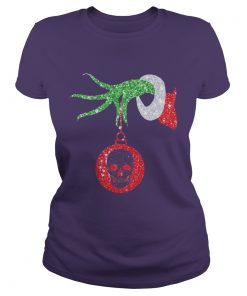 Grinch hand holds skull ornament Christmas Ladies Tee