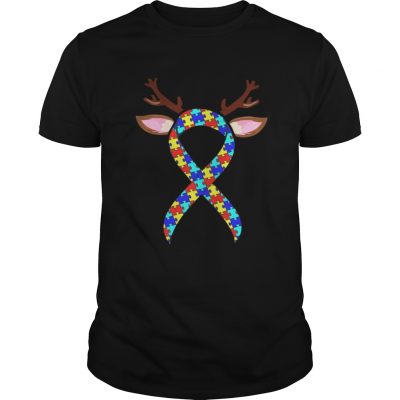 Guys Autism Reindeer Ribbon Christmas Shirt