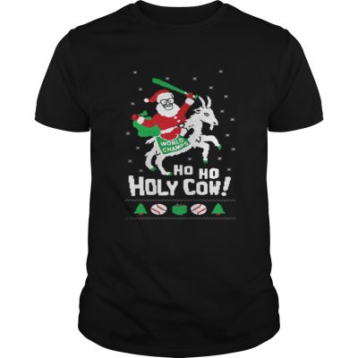 Guys Chicago Cubs Santa world champ holy cow shirt