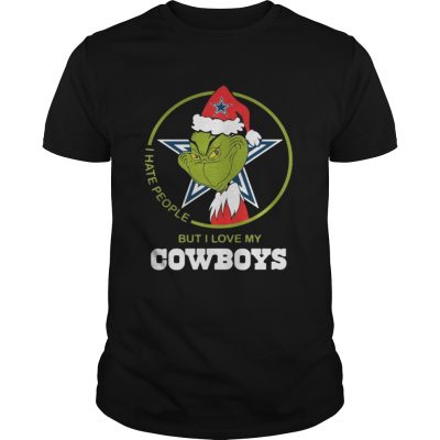 Guys Grinch Santa I hate people but I love my Cowboys shirt