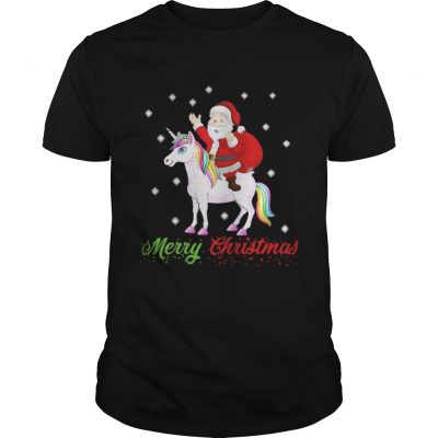 Guys Merry Christmas Santa Claus Riding A Unicorn Shirt